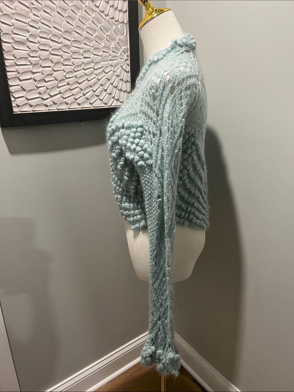 Moda International Mohair Light Blue Bobble Knit Cropped Cardigan - Picture 3 of 6
